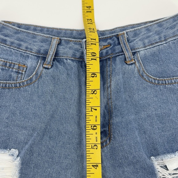 Women's Y2K Distressed Denim Cutoff Shorts + Orange Ribbed Tube Top Set Medium - Picture 8 of 13